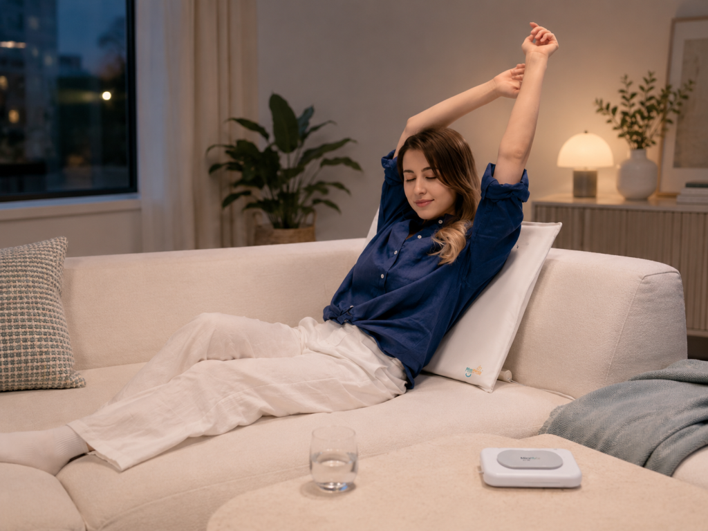 Relaxing time in the comfortable living room in the evening